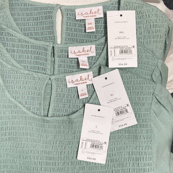 Isabel Maternity Long Sleeve Shirred Bodice Sheer Lined Maternity Shirt Mint NWT - Picture 11 of 11